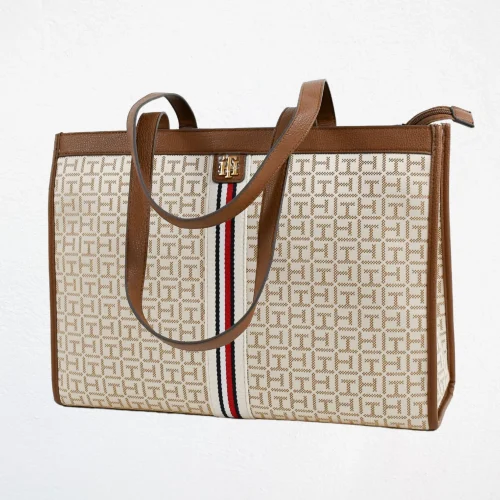 Bolsa Tommy Hilfiger Beige/Café Oscuro